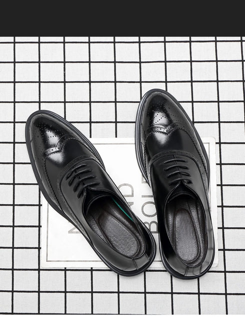 Platform High Heel Casual Men Brogue Genuine Leather Oxford Dress Shoes